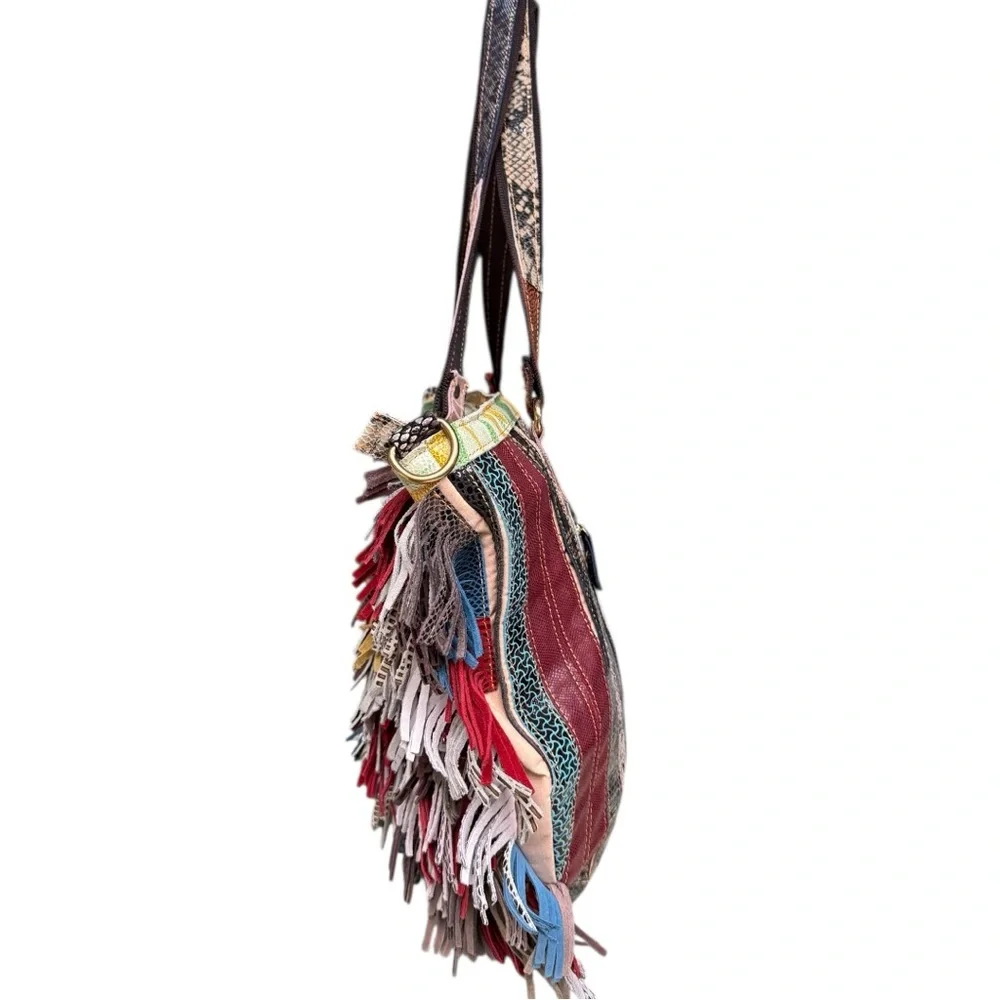 Fringed Multicolor Leather Tote Bag